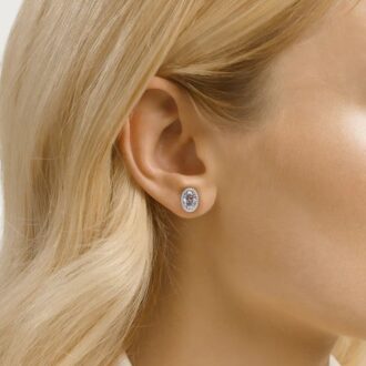 Oval Cut Halo Moissanite Diamond Stud Earrings
