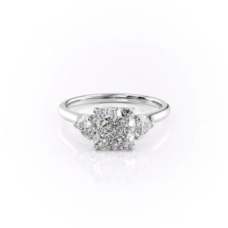 Moissanite Cushion Cut Three Stone Engagement Ring