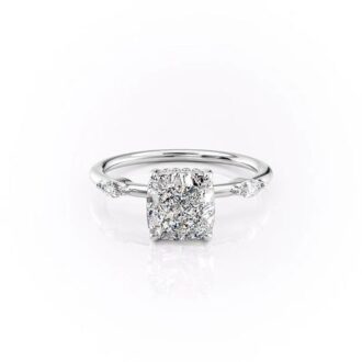 Three Stone Cushion Cut Moissanite Hidden Halo Wedding Ring
