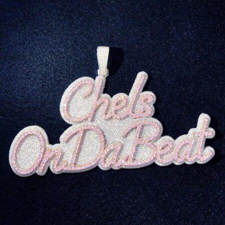 Customized Name Round VVS Diamond & Pink Sapphire Icy Pendant