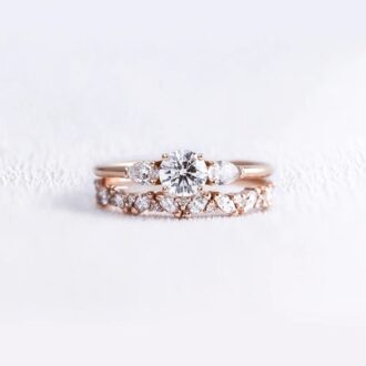 Round & Pear Cut Moissanite Three Stone Bridal Set