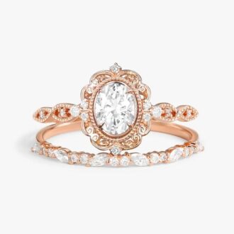 D Color Moissanite Oval Cut Art Deco Bridal Ring Set For Women