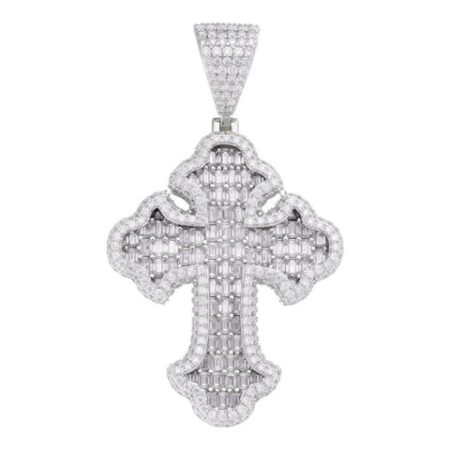 Moissanite Bagutte Diamond Cross Silver Pendant