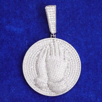 D Color Moissanite Praying Hand Round Shape Iced Out Pendant