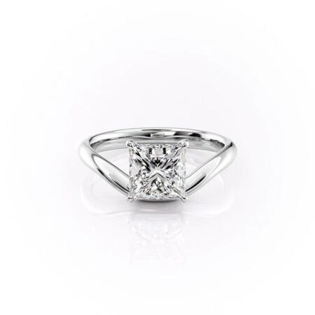 D Color Moissanite Solitaire Unique Style Princess Cut Wedding Ring