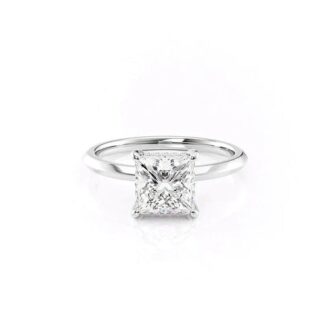 Knife Shank Princess Cut Moissanite Hidden Halo Engagement Ring