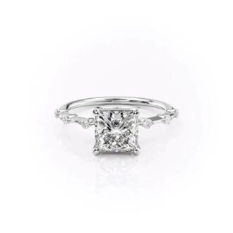 VVS1 Clarity Moissanite Princess Cut Hidden Accent Engagement Ring