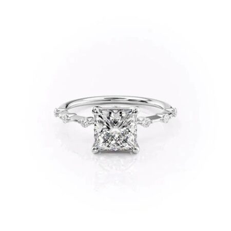 VVS1 Clarity Moissanite Princess Cut Hidden Accent Engagement Ring