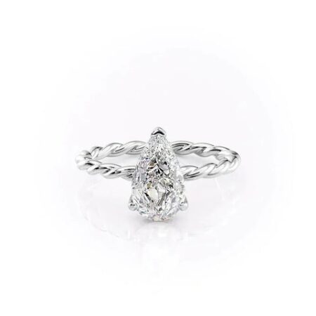 Twisted Shank Hidden Halo Moissanite Pear Cut Engagement Ring