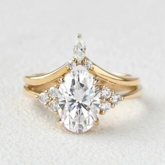 D Color Moissanite Oval Cut Seven Stone Wedding Ring Set For Her