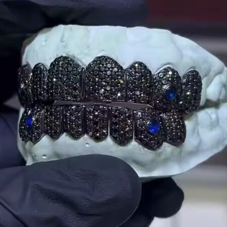 Sterling Silver Black Moissanite Diamond Grillz