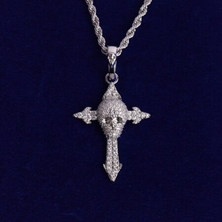 Moissanite Diamond Skull Cross Blinged Out Necklace