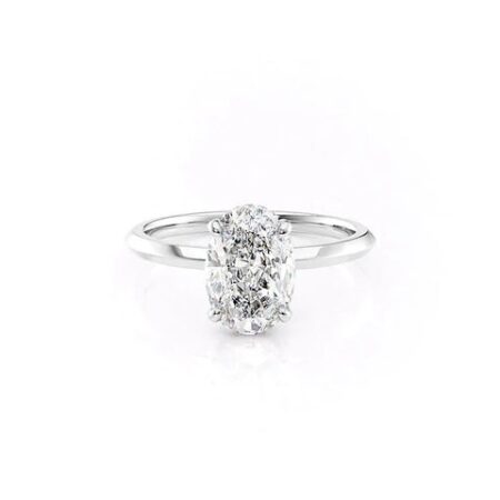 Knife Shank Hidden Halo Oval Cut Moissanite Engagement Ring