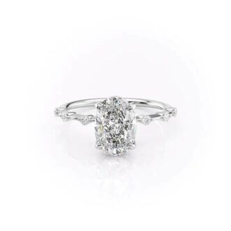 Colorless Moissanite Oval Cut Hidden Accent Engagement Ring