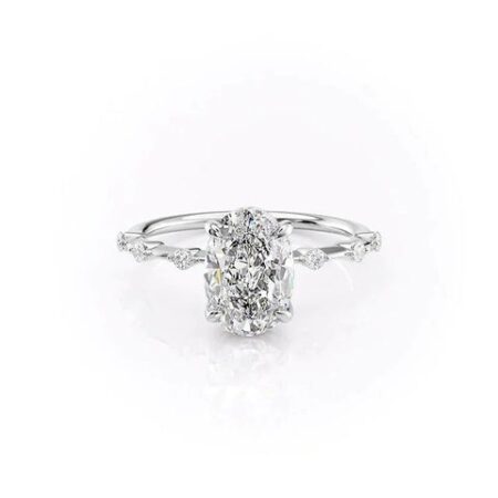 Colorless Moissanite Oval Cut Hidden Accent Engagement Ring