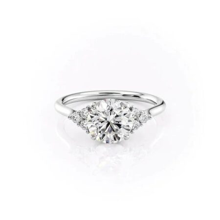 D Color Moissanite Round Cut Side Accent Engagement Ring