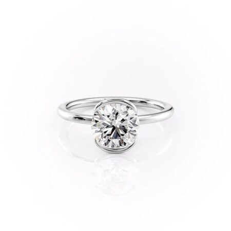 Moissanite Round Cut Half Bezel Set Solitaire Engagement Ring