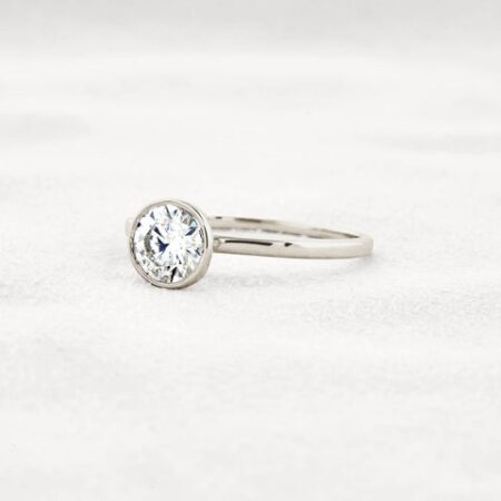 Bezel Set Solitaire Moissanite Round Cut Promise Ring Gift For Her