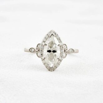 Lab Created Moissanite Marquise Cut Halo Wedding Proposal Ring