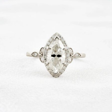 Lab Created Moissanite Marquise Cut Halo Wedding Proposal Ring