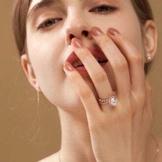 Oval Cut Moissanite D Color Vintage Halo Wedding Set For Women