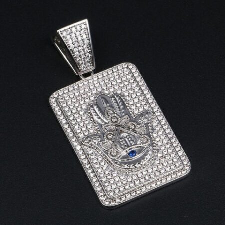Hamsa Hand Moissanite Diamond Silver Pendant