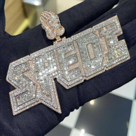 Spede Moissanite Baguette & Round Customized Name Plate Iced Out Pendant