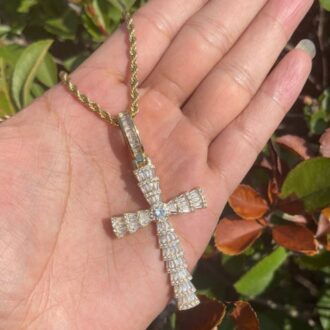 Baguette Moissanite Hip Hop Bling Cross Pendant Chain