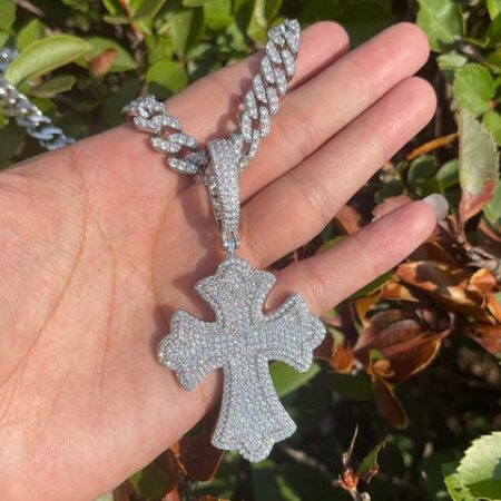 Round Cut Moissanite Diamond Iced Out Cross Pendant