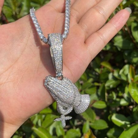 Moissanite Diamond Prayer Hands Cross Unique Pendant