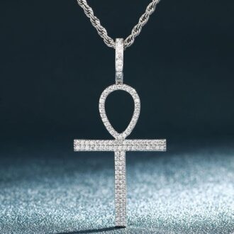 Round Cut Moissanite Ankh Cross Iced Out Pedant For Men's