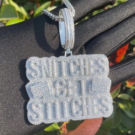 Hip Hop Iced Out Snitches Get Stitches Moissanite Diamond Pendant