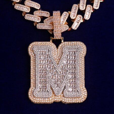 Iced Single Initial Letters A-Z Baguette Hip Hop Necklace For Women