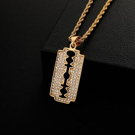 Hip Hop Razor Blade Moissanite Pendants Necklaces