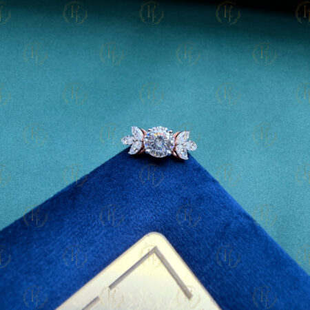 Big Round Diamond with small Marquise Diamond Ring and Rose tone