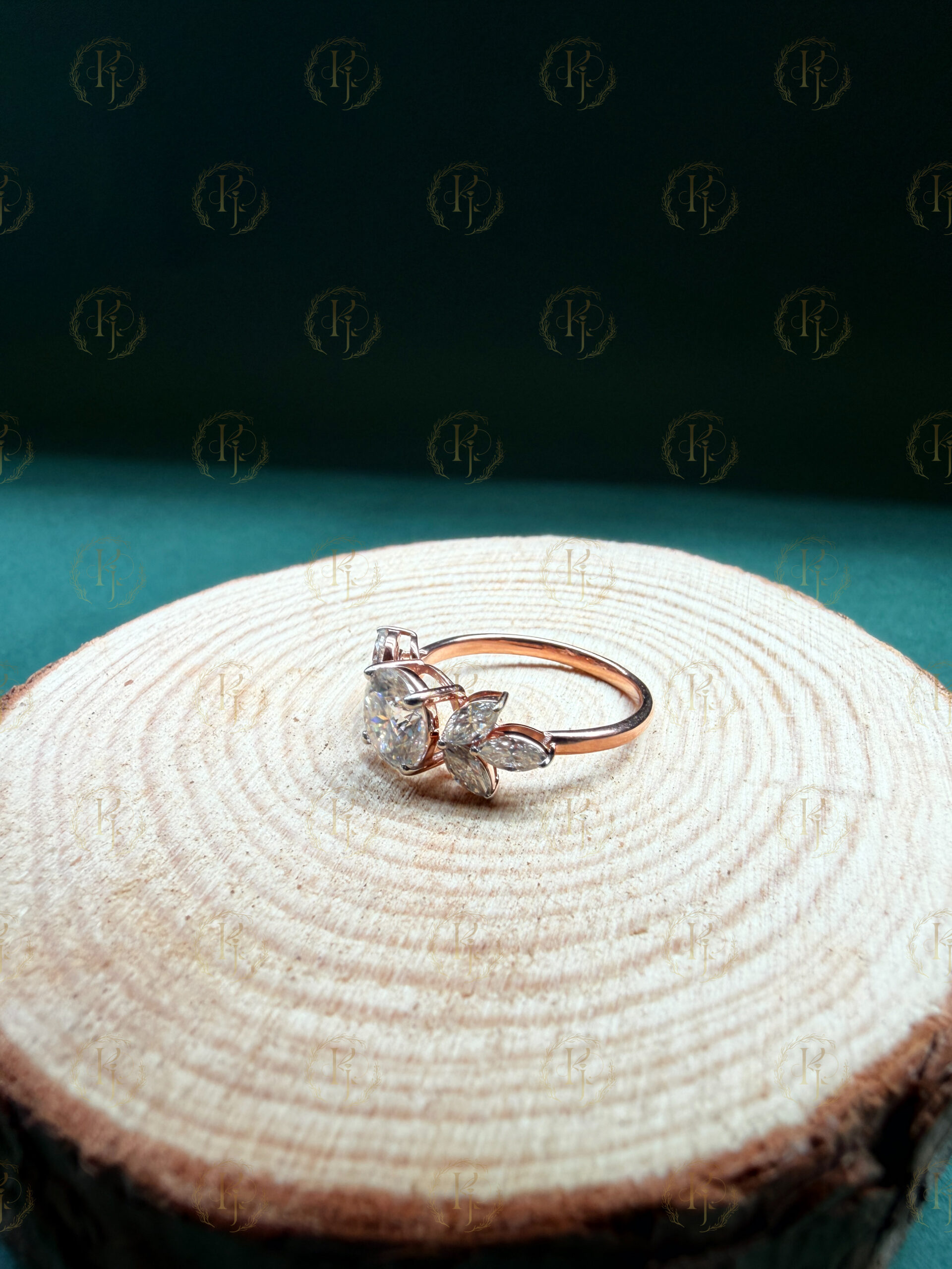 Big Round Diamond with small Marquise Diamond Ring and Rose tone - Image 3