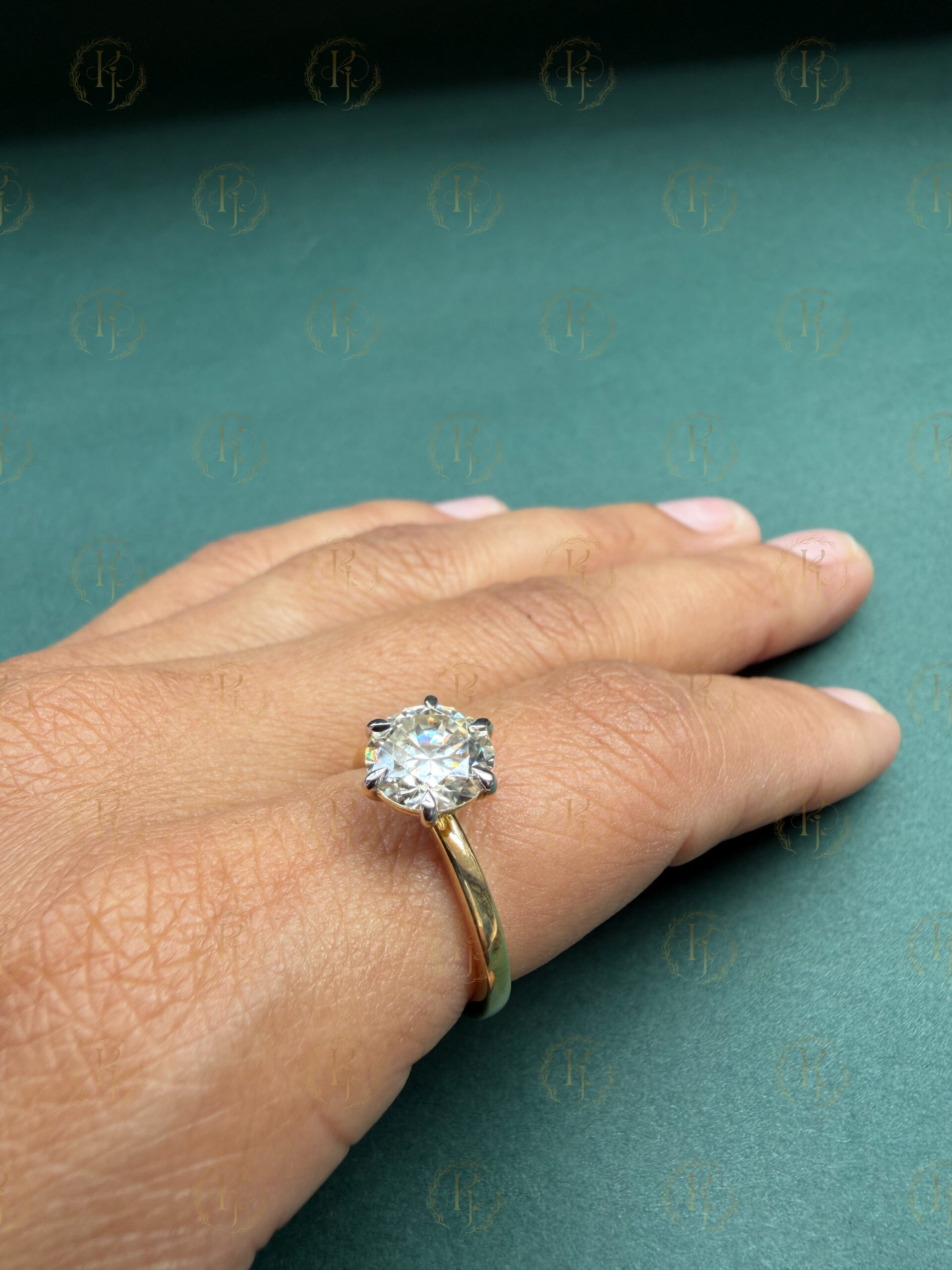 2ct Round Diamond Ring with Yellow tone - Image 4