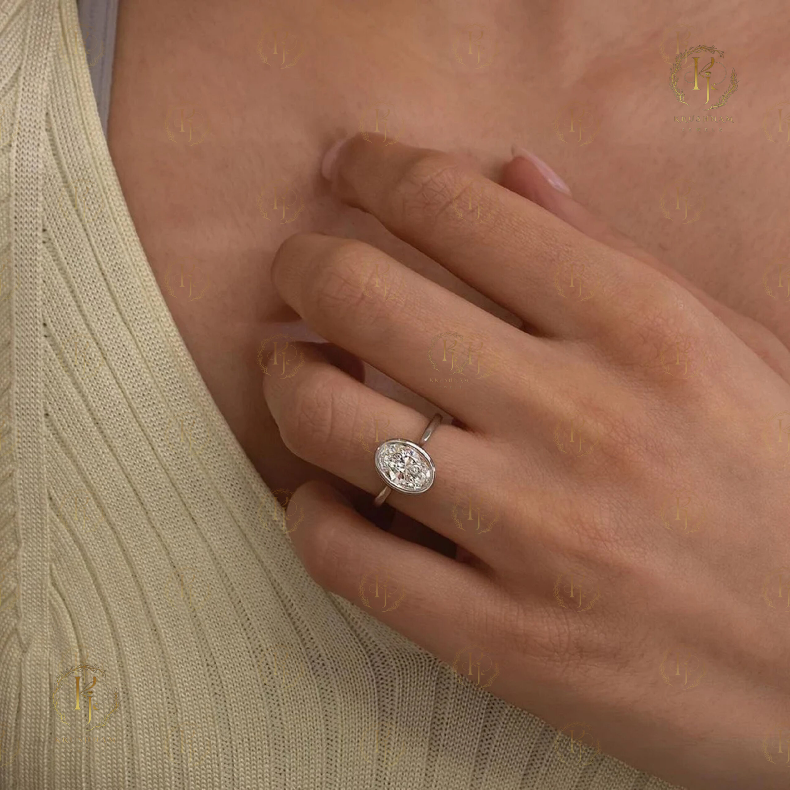 Oval Diamond white tone ring - Image 2