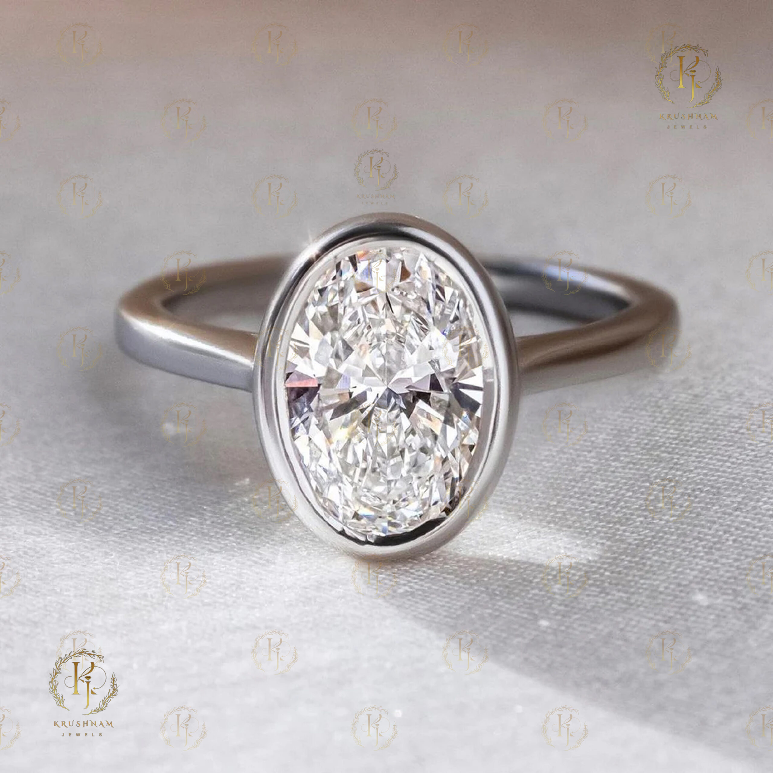 Oval Diamond white tone ring