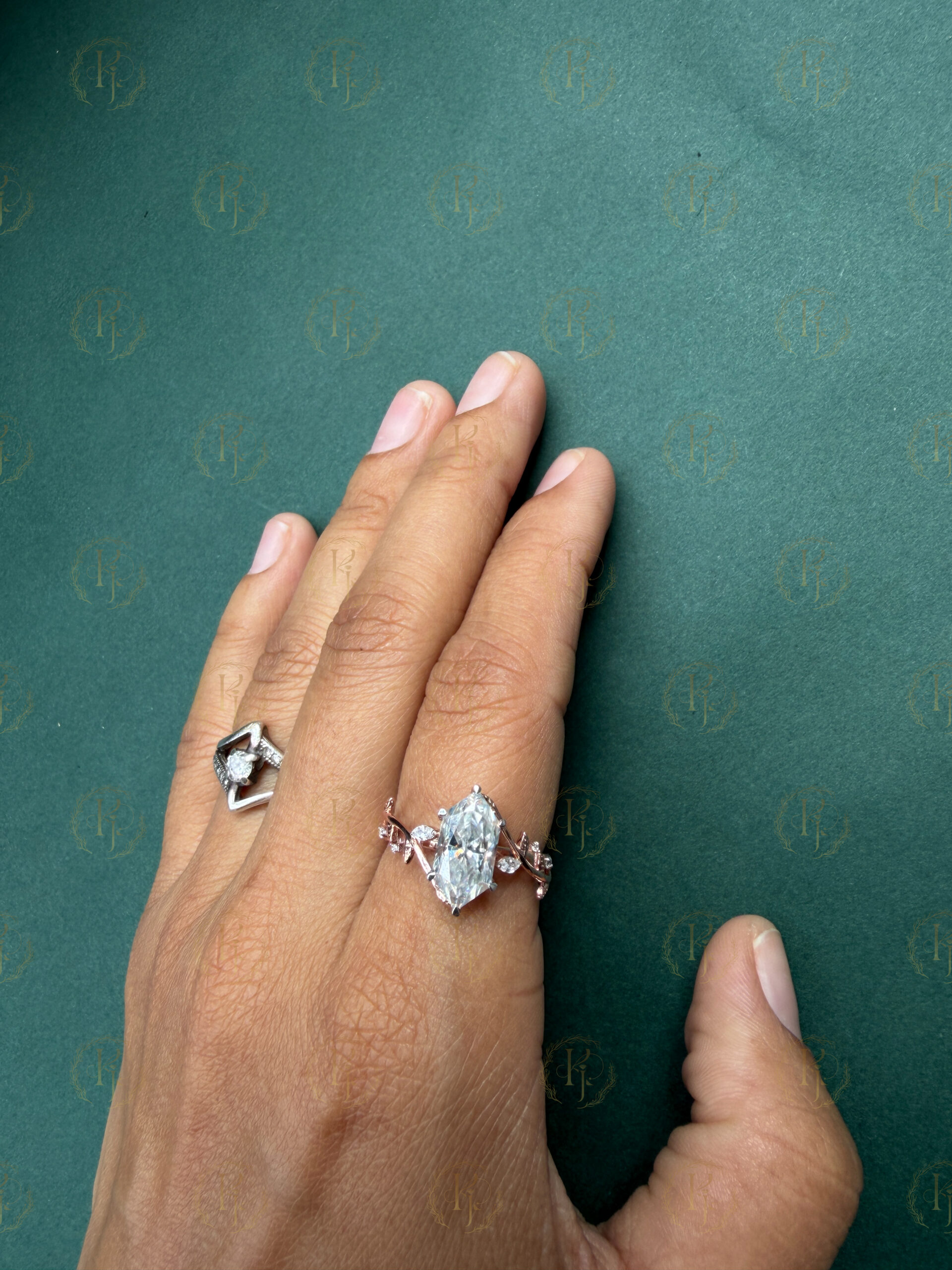 Engagement Ring with Marquise Diamond and Rose tone - Image 2