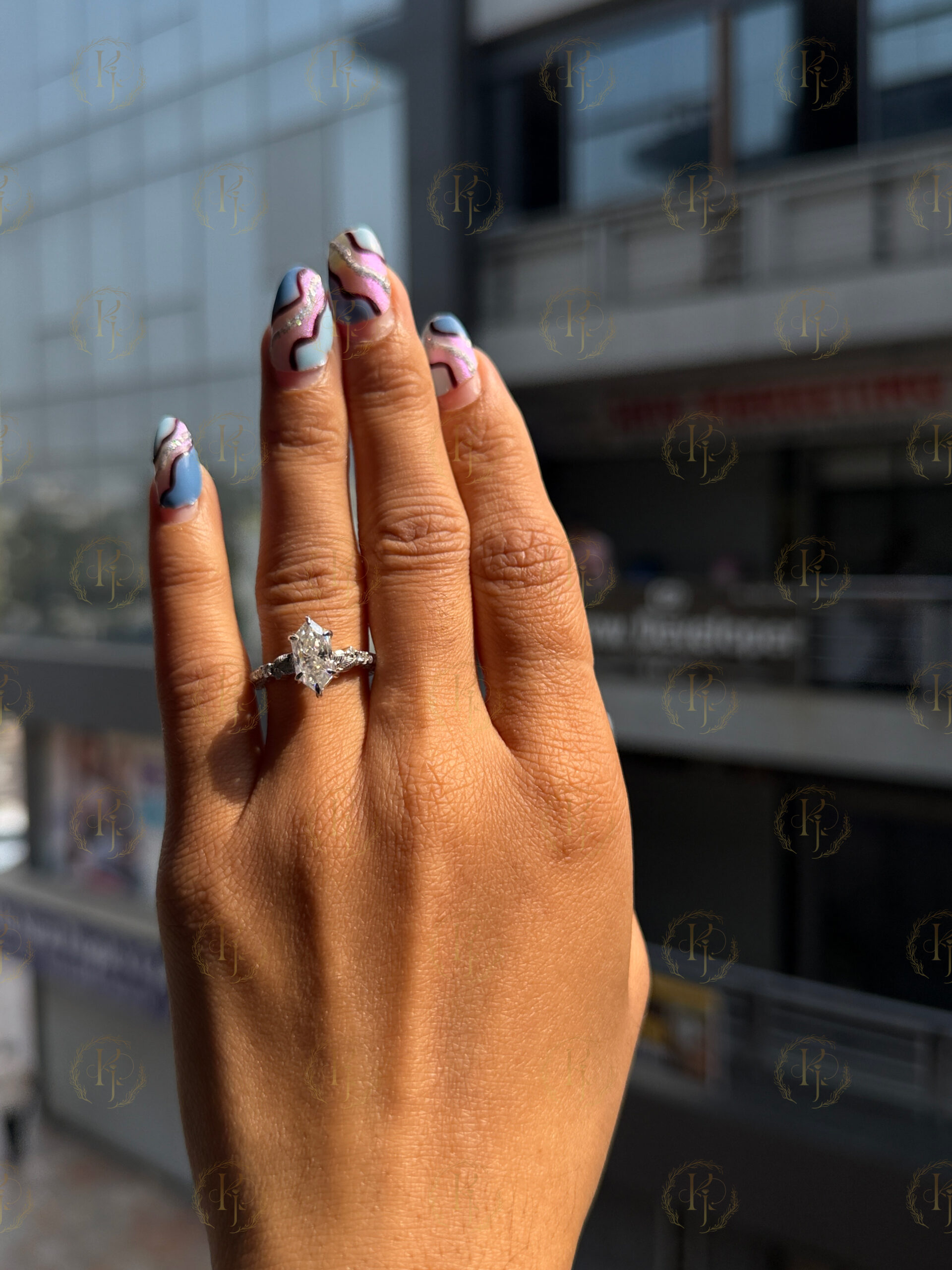 Big 2ct Marquise Diamond Ring for Engagement white tone