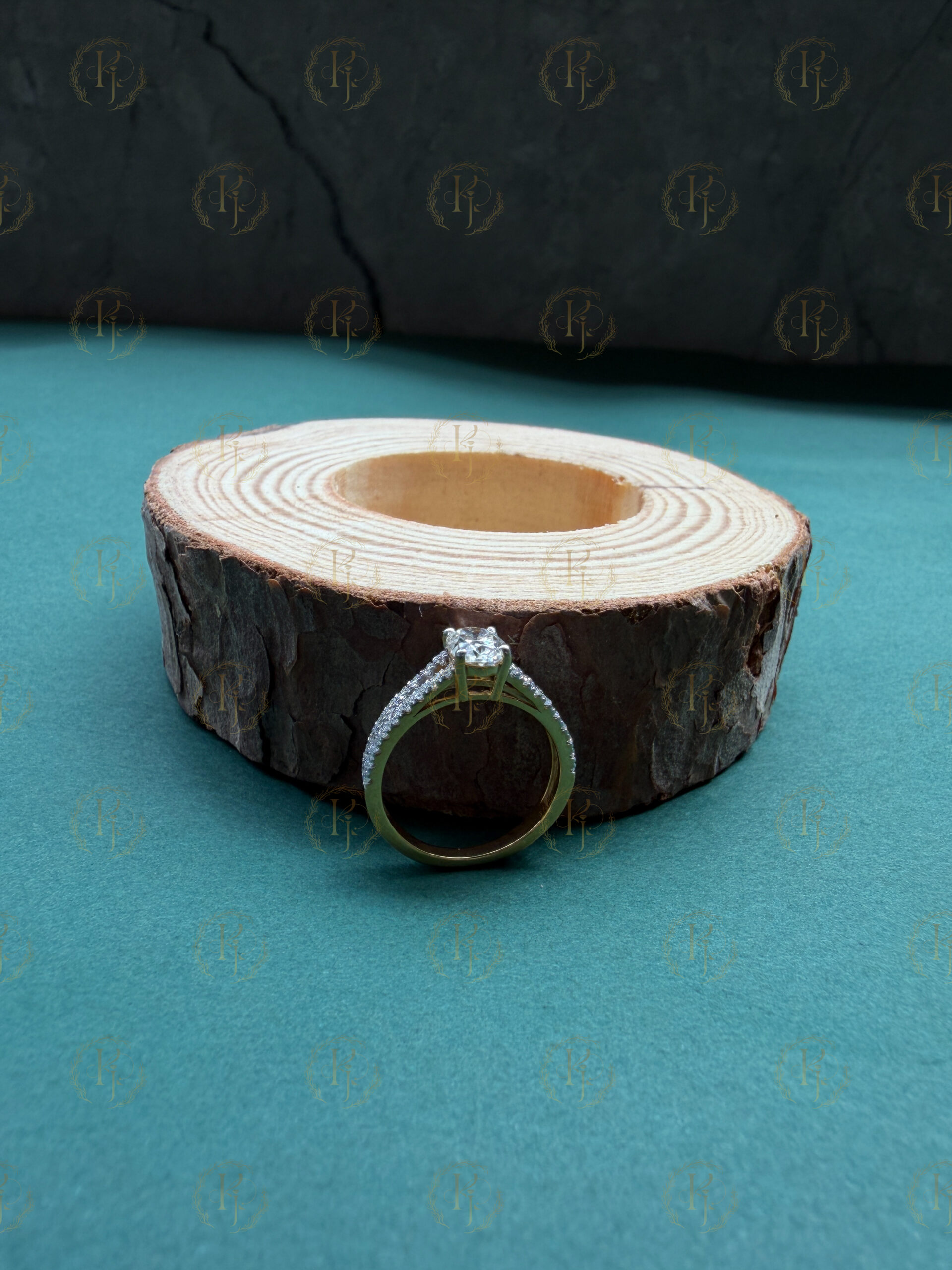 Engagement Ring with Oval shape big Diamond and Round shape small Diamond with Yellow tone - Image 4