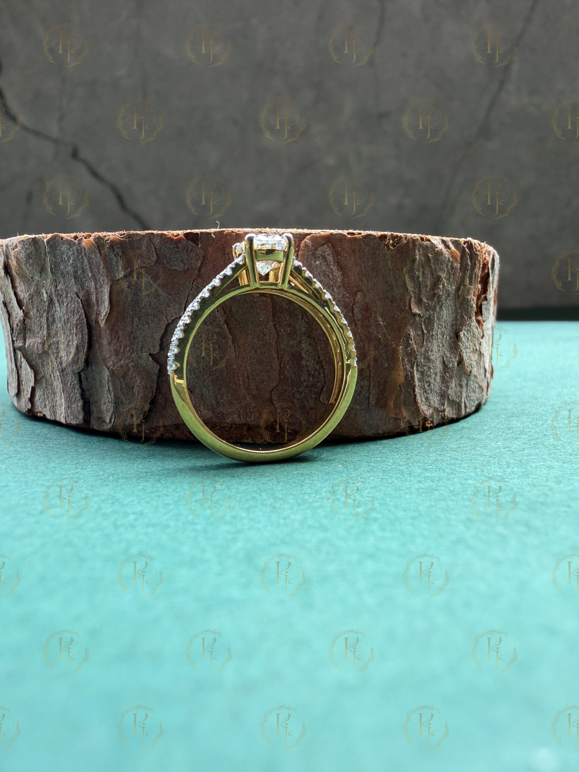 Engagement Ring with Oval shape big Diamond and Round shape small Diamond with Yellow tone - Image 5