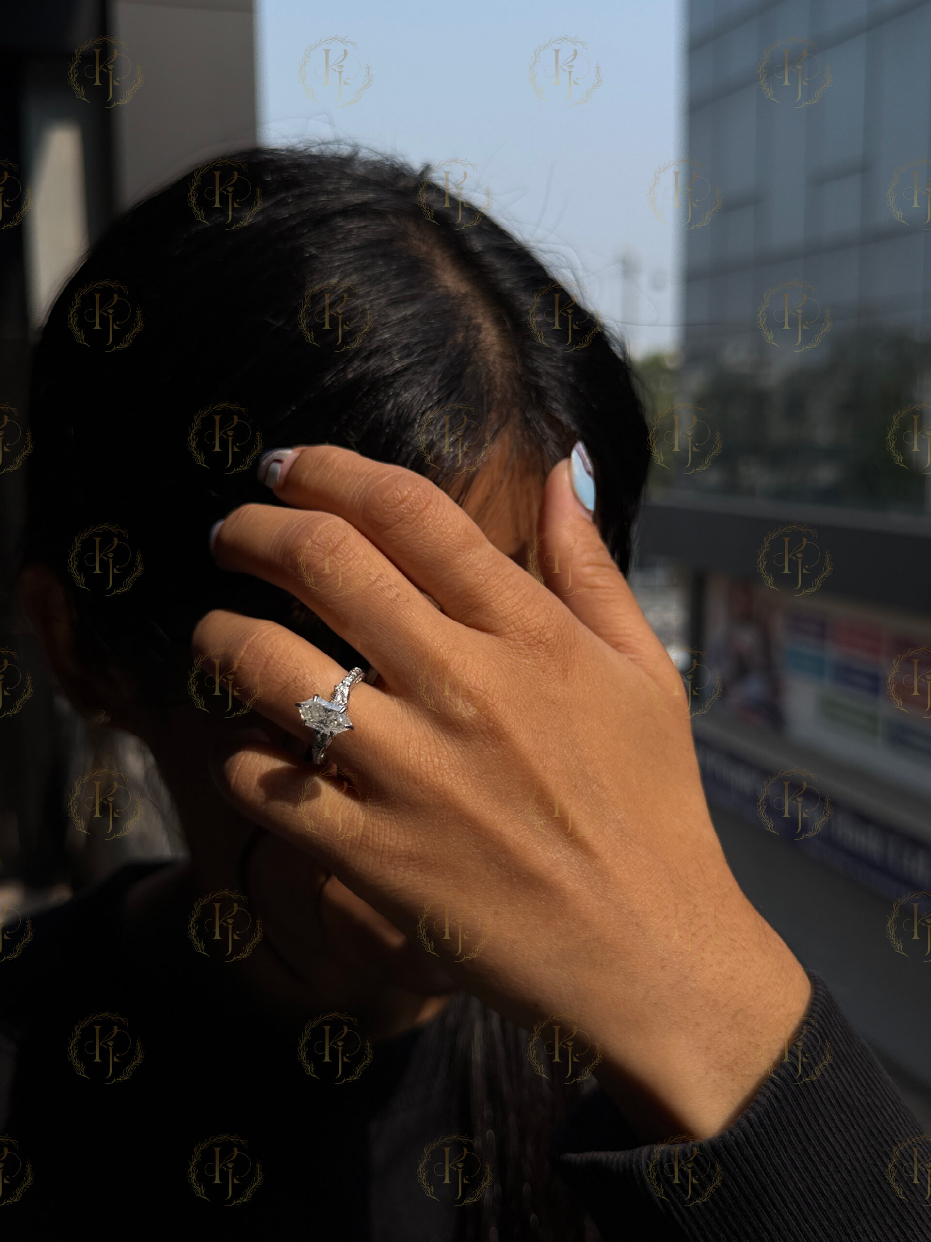 Big 2ct Marquise Diamond Ring for Engagement white tone - Image 2