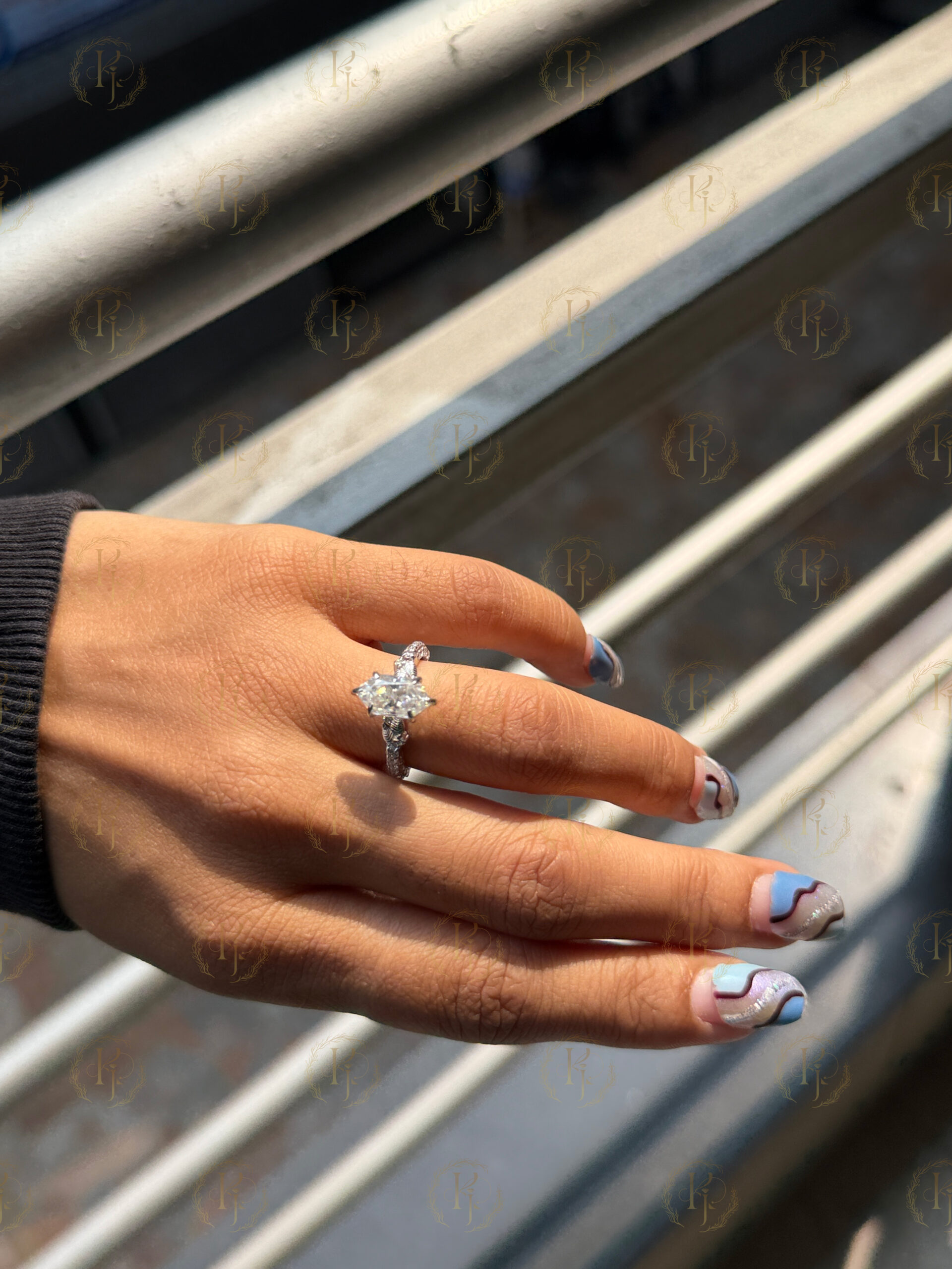 Big 2ct Marquise Diamond Ring for Engagement white tone - Image 3