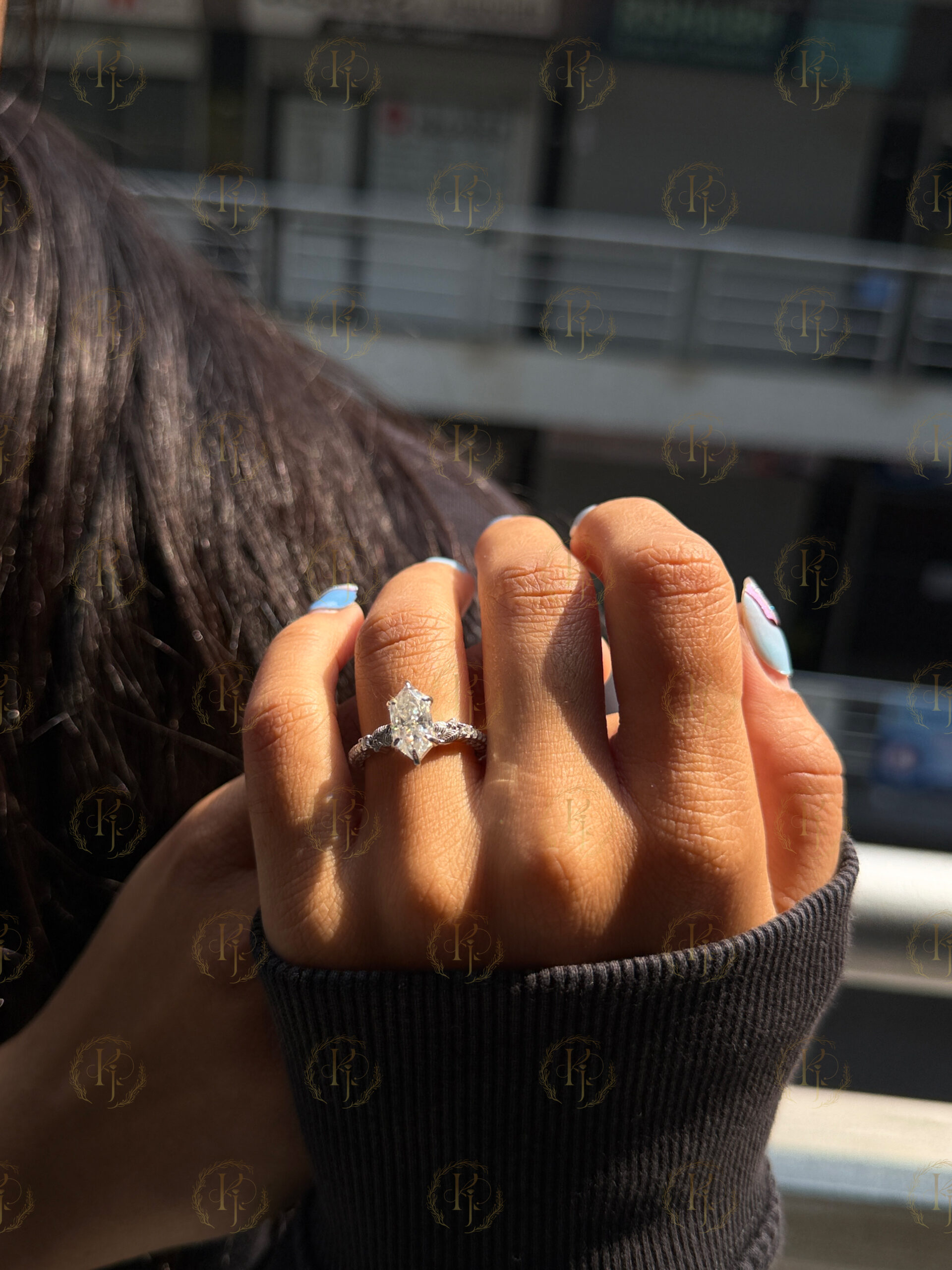 Big 2ct Marquise Diamond Ring for Engagement white tone - Image 5