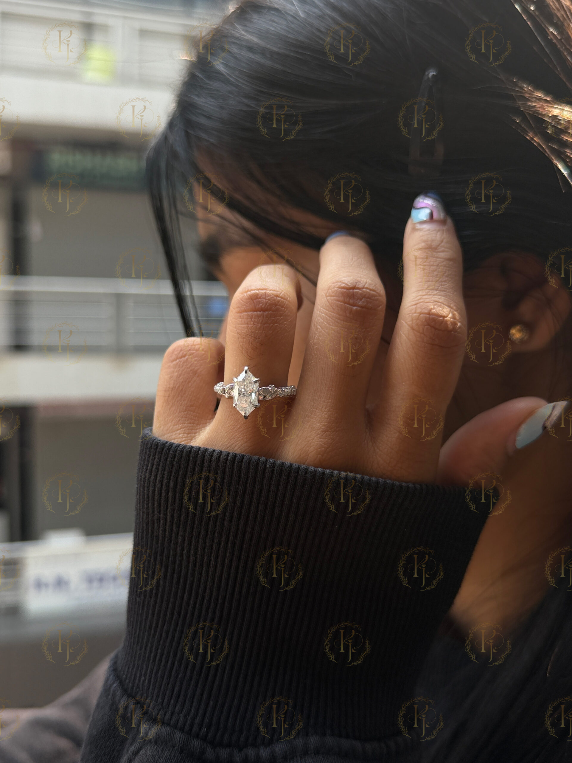 Big 2ct Marquise Diamond Ring for Engagement white tone - Image 6