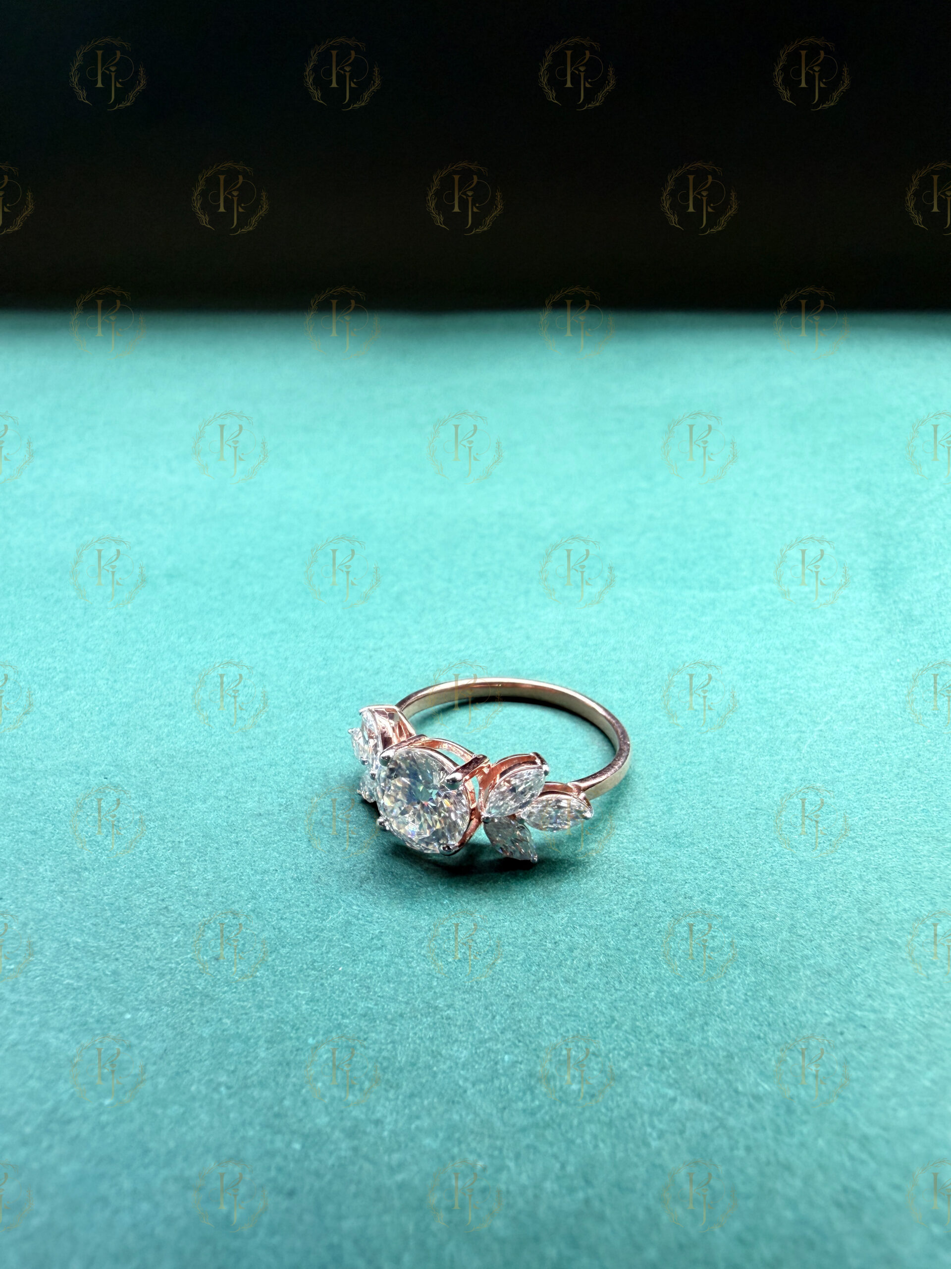 Big Round Diamond with small Marquise Diamond Ring and Rose tone - Image 5