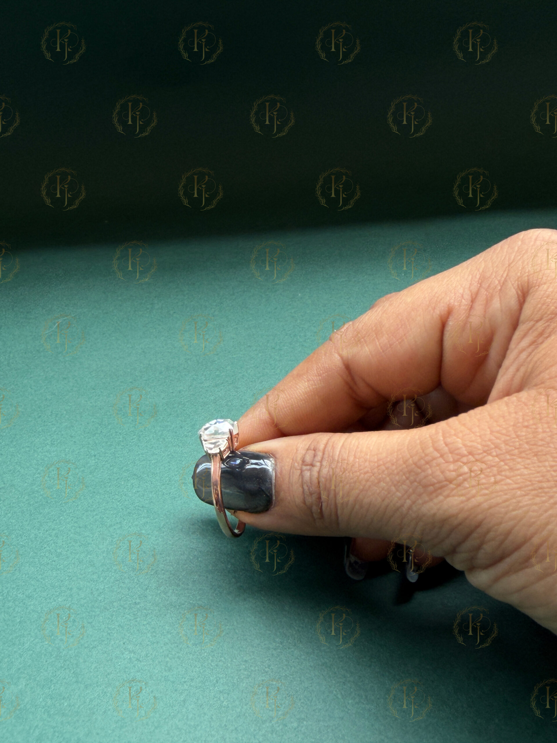 Engagement Ring with Oval shape Diamond and Rose tone for her - Image 6