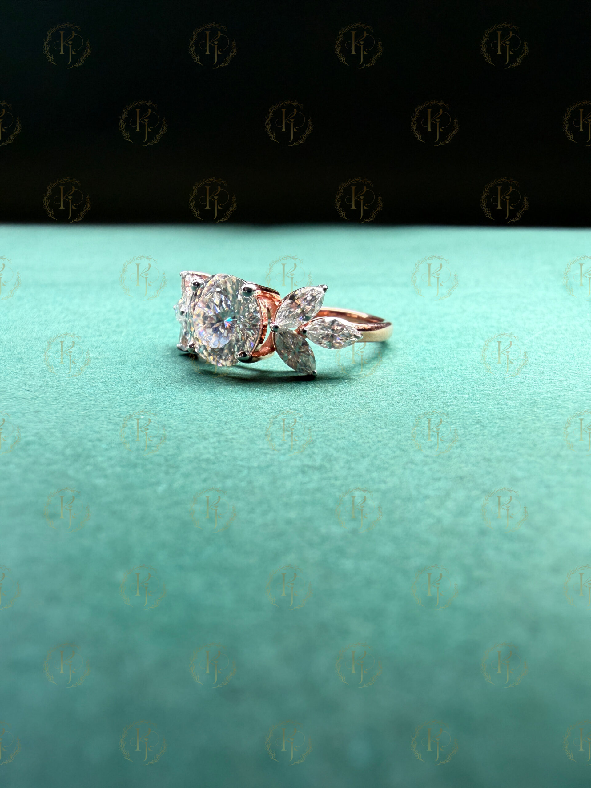 Big Round Diamond with small Marquise Diamond Ring and Rose tone - Image 7